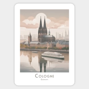 Vintage Retro Germany Majestic Cologne Cathedral and River View Sticker